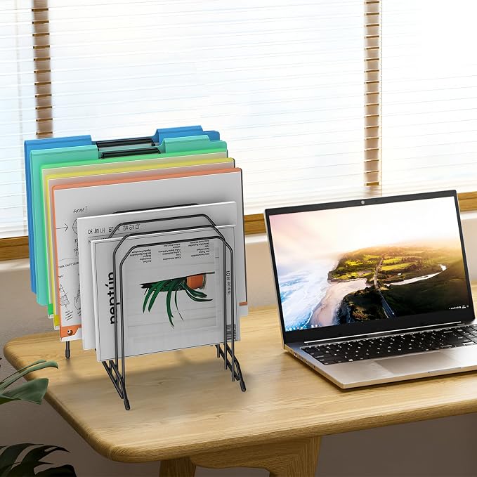Incline Sorter Desk File Organizer, Metal Desk Magazine Folder Holder - Image 7