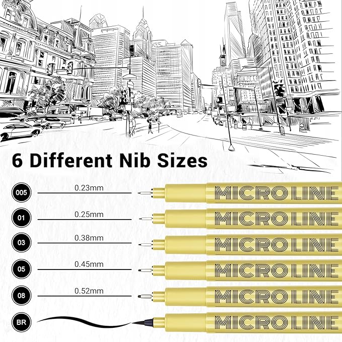 KERIFI Fineliner Ink Pens, Black Micro Fine Point Drawing Pens Waterproof Archival Ink Multiliner Pens for Artist Illustration, Sketching, Technical Drawing, Zentangle, Scrapbooking (6 Assorted Nib)-DeskLoop Office