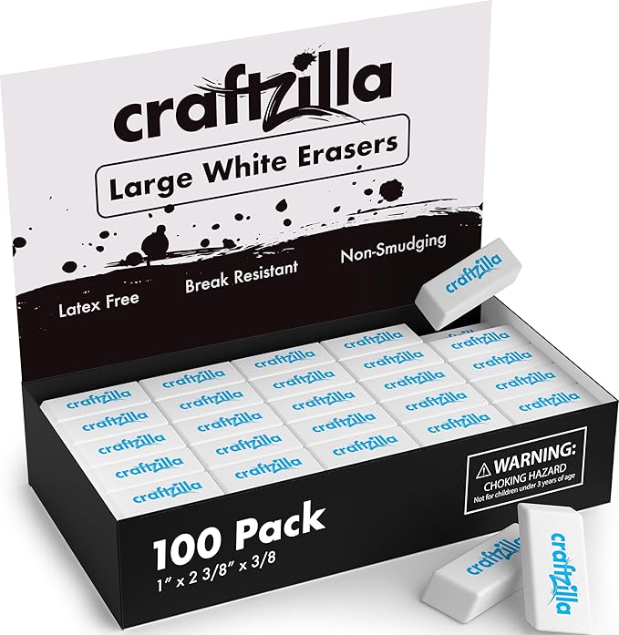 White Erasers Bulk 100 Pack - Large Latex- Free Bulk Erasers for Kids, Classroom, and School Supplies - Ideal for Pencils and Drawing - Borradores Escolares-DeskLoop Office