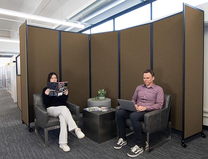 Versare Room Divider 360 Portable Wall Partition | Folding Panels | Large Freestanding Divider | Locking Wheels | Temporary Room Separator | 14' x 7'6'', Latte