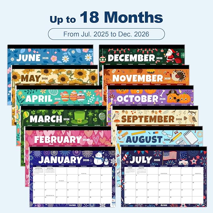 SUNEE Desk Calendar 2025-2026 17x12, 18 Months, JUL. 2025 - DEC. 2026, Academic Desktop Calendar 2025-2026, School Year Large Calendar for Teacher, Seasons Color-DeskLoop Office