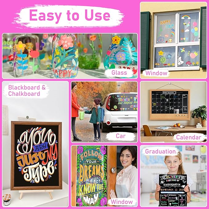 GOTIDEAL Chalk Markers Dual Tips,Erasable Liquid Chalk Marker for Blackboard,Washable Chalk Pens for Auto,Car,Glass,Mirror,Chalkboard,Window markers,24 Colors Chalk Board Markers with Metallic Colors-DeskLoop Office