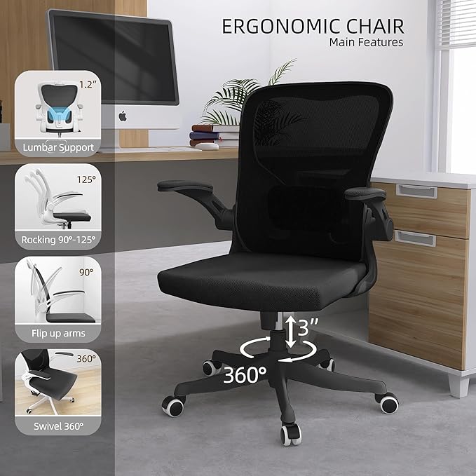 Desk Office Chairs Computer Mesh Chair Executive Chair with Lumbar for Home & Office (05Blcak)-DeskLoop Office