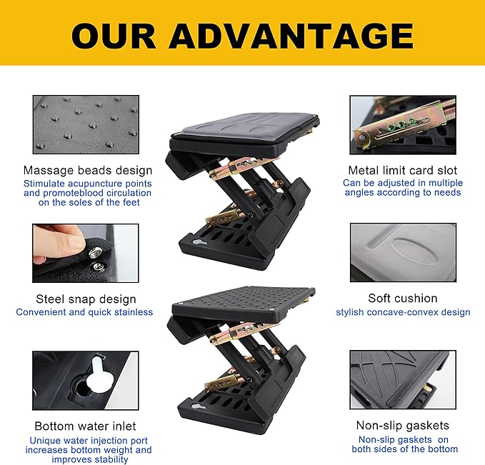 Adjustable Foot Rest Under Desk, Ergonomic Foot Stool for Office Use with Massage (PB-Gray)-DeskLoop Office