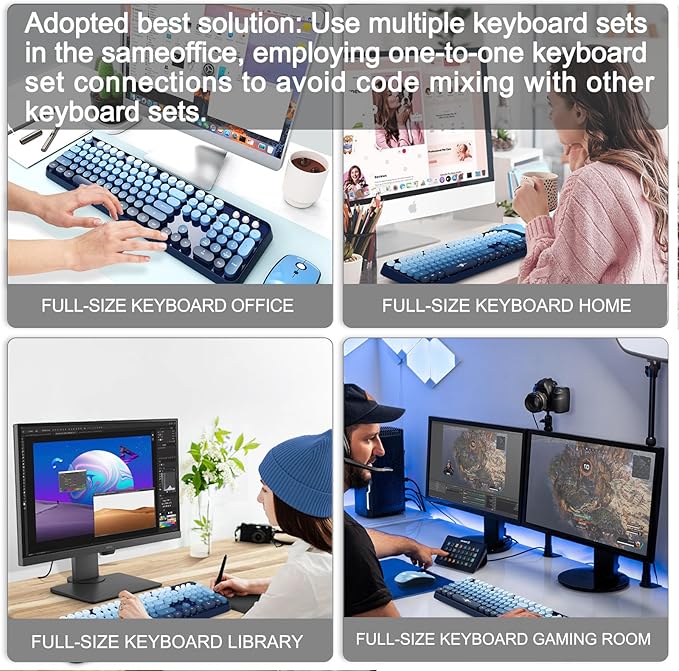 FOPETT Wireless Keyboard and Mouse Combo - 2.4G Full-Sized Cute Colorful Mouse and Keyboard with 104 Round Keys Retro Typewriter Keyboard for Laptop/Windows/PC - Blue Gradient-DeskLoop Office