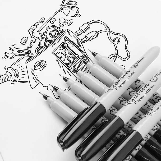 Ultra Fine Point Black Permanent Markers, 36 Pack Ultra Fine Point Black Permanent Marker set, Works on paper, Plastic, Stone, Glass, Metal-DeskLoop Office