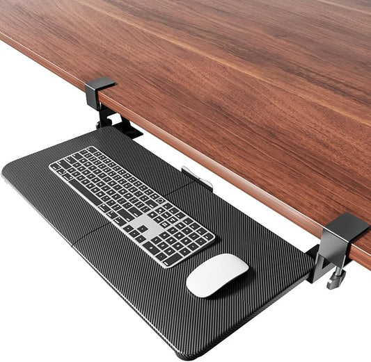 Large Keyboard Tray Under Desk Slide Out with Extra Sturdy C Clamp Mount System,26'' (30'' including Clamps) x11 Slide-Out Keyboard Drawer Under Desk for Typing,Keyboard Mouse Tray,Black-DeskLoop Office