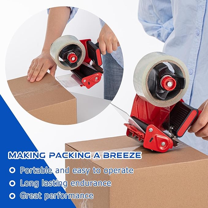 Hicarer 3 Pcs 3 Inch Packing Tape Gun Heavy Duty Tape Dispenser Non Slip Silicone Handle Portable for Shipping, Moving, Carton and Box Sealing-DeskLoop Office