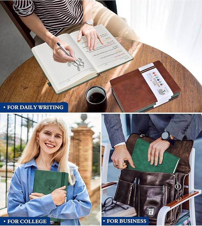 B5 Lined Journal Notebook - 365 Page Large Leather Journals for Writing Women Men,Hardcover Notebook with 100Gsm Thick Pages,Daily Diary for Travel, Work,School,College Ruled (7.6" x 10.3")-DeskLoop Office