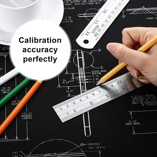 EBOOT Stainless 2 Pack Steel Ruler 12 Inch Metal Rule Kit with Conversion Table-DeskLoop Office