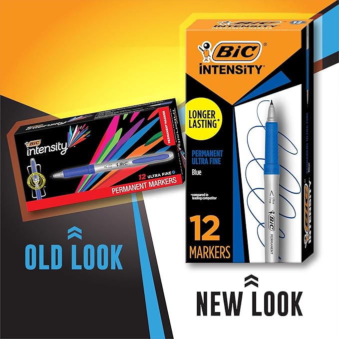 BIC Intensity Blue Permanent Markers, Ultra Fine Point, 12-Count Pack of Blue Markers With Non-Slip Grip for Comfort and Control-DeskLoop Office