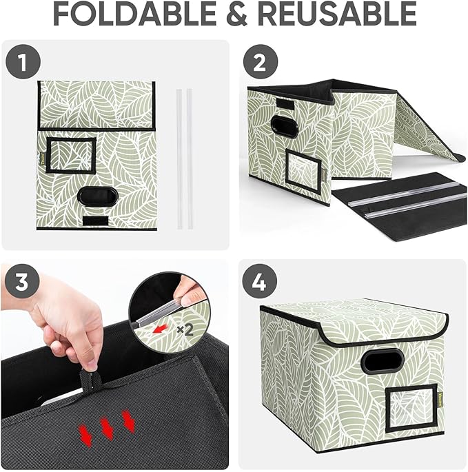 BALEINE File Organizer Box with Lid, Collapsible File Folder Organizer with Plastic Slide, Hanging File Folder Box for Office Document Storage (1 Pack, Antique Foliage)-DeskLoop Office