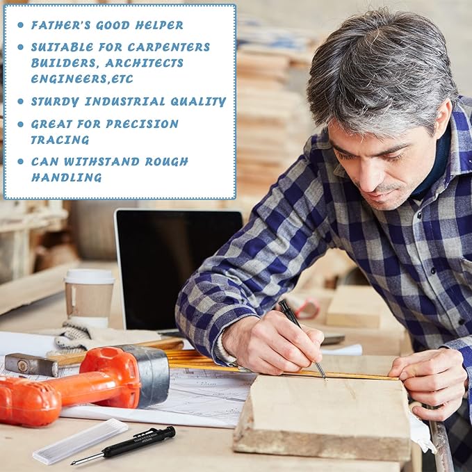 Colarr 10 Pcs Mechanical Carpenter Pencil with 60 Refill Deep Hole Mechanical Pencil Marker with Sharpener Black Solid for Carpentry Architect Birthday Thanksgiving Gift-DeskLoop Office