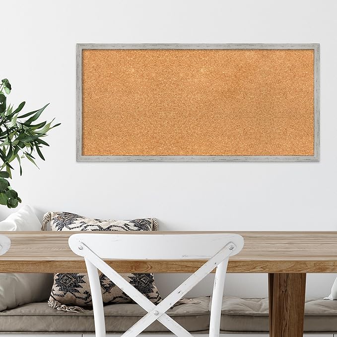 Amanti Art Natural Cork Board for Wall, 15x31 Vision Board with White Frame, Medium Corkboard Office Decor for Home Organization, Cottage Corkboard Pinboard to Display Items for Home Organization in-DeskLoop Office