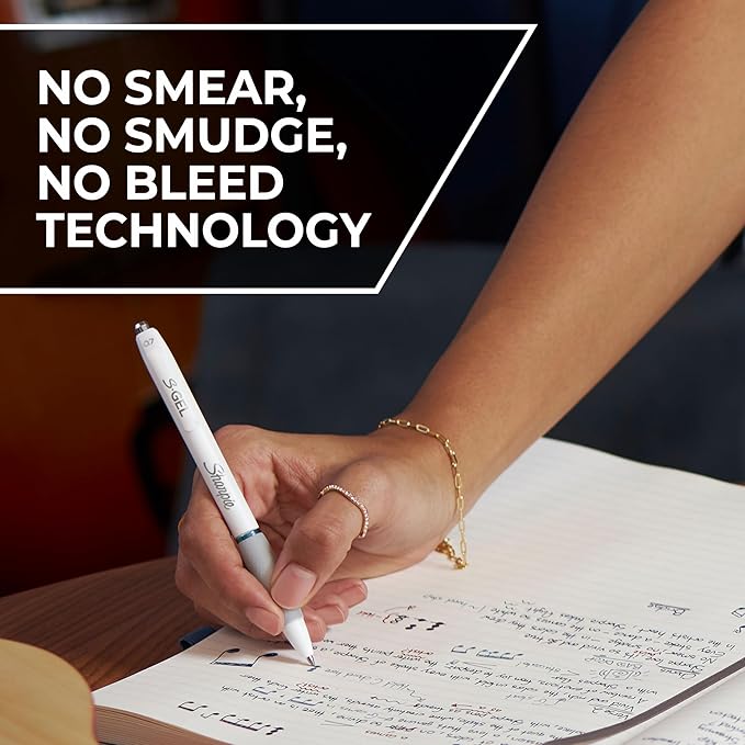 Sharpie S-Gel Pens, Fashion Barrel Gel Pens, Pearl White Body, Medium (0.7mm) Point, Bold Ink Colors, 12 Count-DeskLoop Office