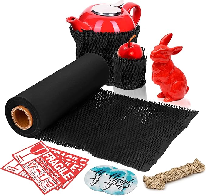 Black Honeycomb Packing Paper for Moving Breakables, 15 Inch x 100 Feet. Fragile Shipping Supplies. Perforated Packing Materials for Fragile Items. Moving Paper Wrap. Eco Friendly Packaging-DeskLoop Office