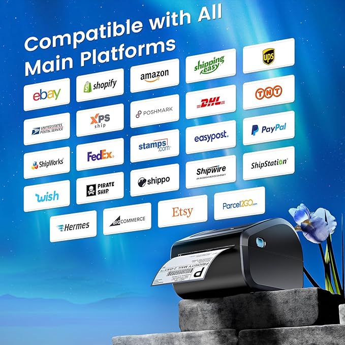 Bluetooth Shipping Label Printer 4x6 - D450BT Thermal Label Printer for Shipping Packages, Small Business, Home, Office, Compatible with Amazon, Ebay, Etsy, USPS-DeskLoop Office