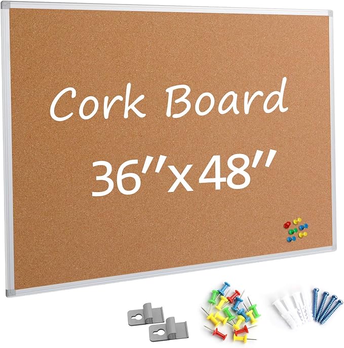 Board2by Bulletin Board 36 x 48, Silver Aluminium Framed 4x3 Large Wall Mounted Cork Office Notice Pin Board-DeskLoop Office