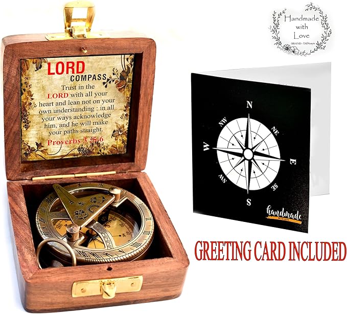 Trust in The Lord With All Your Heart - Proverbs 3:5-6 Quote Engraved Compass With Wooden Box, Greeting Card, Gift Compass, Graduation Day Gifts 2024 for Women Men Boys Girls-DeskLoop Office