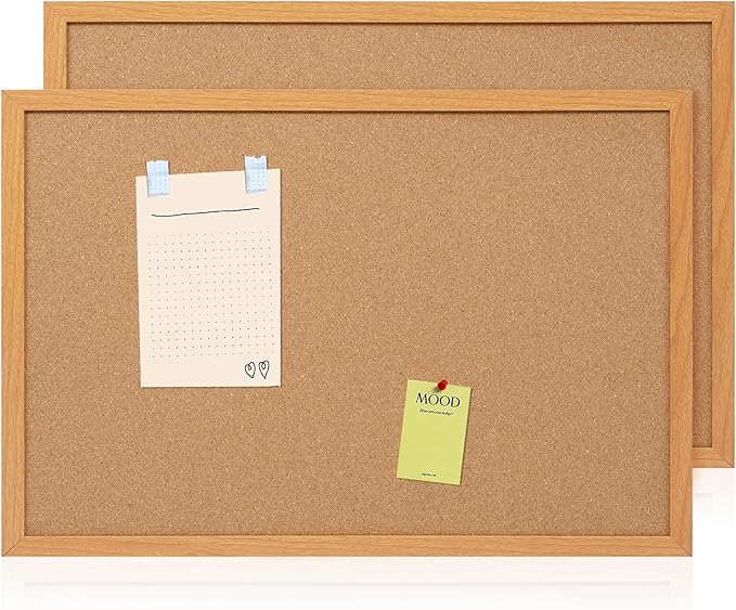 Board2by 2 Pack Cork Board Bulletin Board 20" x 30", Wood Framed Corkboards for Wall Decor, Hanging Office Message Board, Wall Mounted Notice Pin Board with 30 Push Pins for School, Home & Office-DeskLoop Office