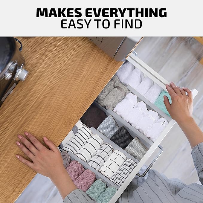 4 Pack Drawer Divider - Bamboo 2.6" High, 12.5-17" Adjustable Drawer Organizers for Clothes, Expandable Dresser Separators in Bedroom/Bathroom/Kitchen/Office Organization and Storage (Grey)-DeskLoop Office