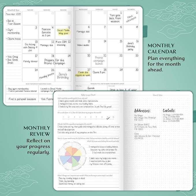 Legend Planner PRO – Deluxe Weekly & Monthly Life Planner to Increase Productivity and Hit Your Goals. Time Management Organizer Notebook – Undated – 7 x 10" Hardcover + Stickers – Viridian Green-DeskLoop Office