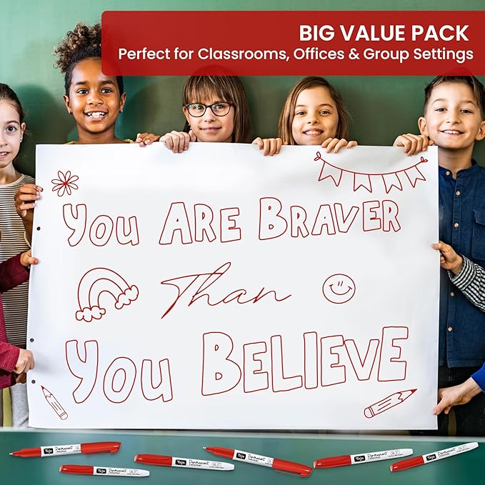 Permanent Markers Ultra Fine Tip, 30 Pack Red Quick-Drying and Fade-Resistant Permanent Markers Bulk Set for Writing and Drawing on Wood, Plastic, Metal, Glass, Ideal for Office School Supplies-DeskLoop Office