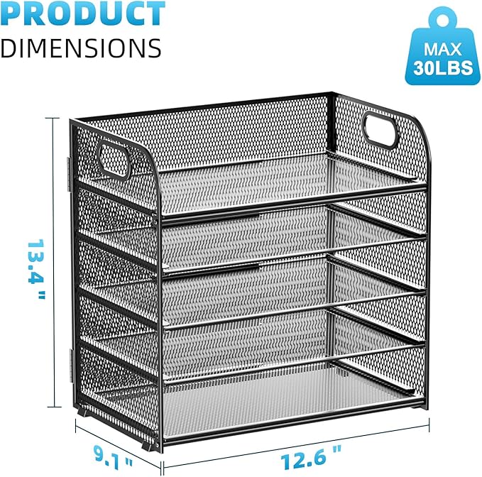 Marbrasse Desk Organizer - 5 Tier Paper Letter Tray, Mesh File Organizer with Handle for Office, School and Home-DeskLoop Office