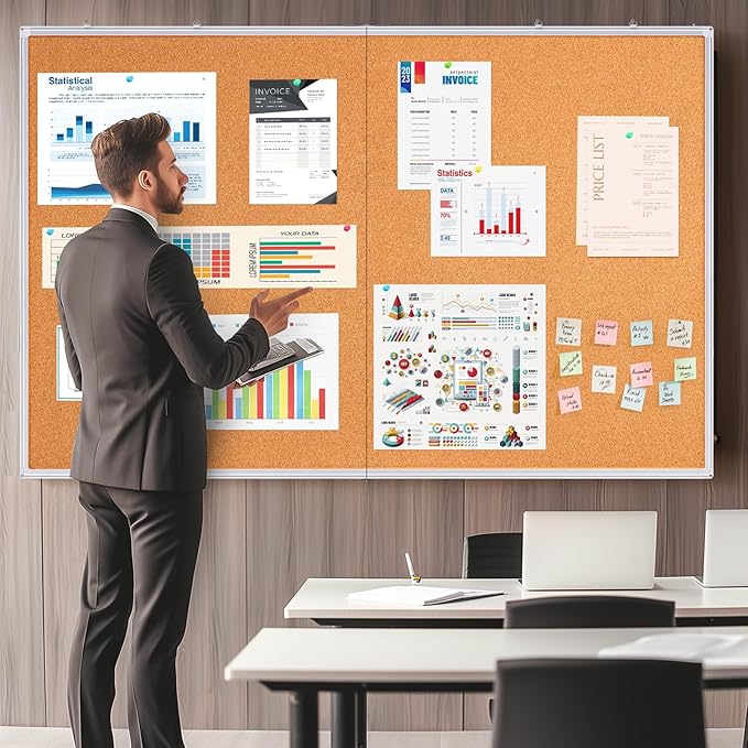 maxtek Large Cork Board 48 x 36 in, Bulletin Board for Walls, 4'x 3' Extra Aluminum Framed Corkboard, Foldable Wall Mounted Pin Memo Notice Cork Board for Office, Home Wall Display-DeskLoop Office