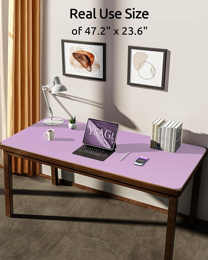 YSAGi Leather Desk Pad Protector, Office Desk Mat, Large Mouse Pad, Non-Slip PU Leather Desk Blotter, Laptop Desk Pad, Waterproof Desk Writing Pad for Office and Home (Taro Purple, 47.2" x 23.6")-DeskLoop Office