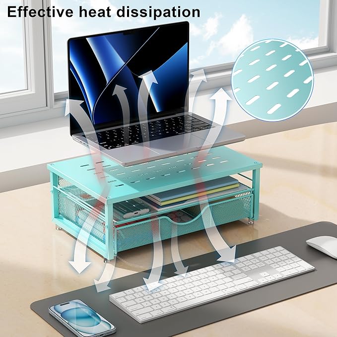 gianotter Computer Monitor Stand Riser, office organizer with Drawer, Office Organizers Storage for Classroom Office Supplies (Blue)-DeskLoop Office