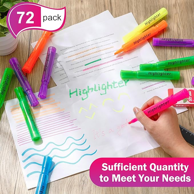 Teling 72 Pcs Highlighters Bulk Chisel Tip Tank Style Highlighters for School Classroom Assorted Color Fluorescent Pens for Office Shop-DeskLoop Office