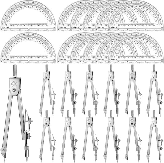 Zonon 12 Set Student Protractor and Compass Set, Student Geometry Math Set, Compass for Geometry and 180 Degree Math Protractor for Drawing Measuring School Office-DeskLoop Office