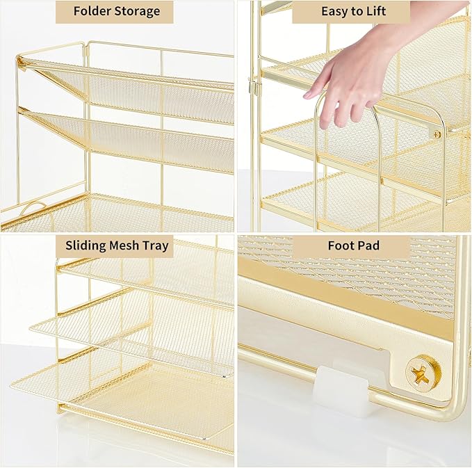 6-Tier Letter Tray Paper Organizer, Desk Organizers and Accessories, Desktop File Organizer, Office Desk Accessories for Office Supplies (Gold)-DeskLoop Office