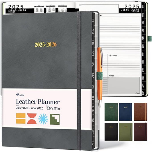 Ensight 2025-2026 HARDCOVER Leather Planner Weekly & Monthly - 8.5x11 Inches - Academic Planner Business Personal or Student - Pen Holder, Thick Paper, July 2025 - June 2026 (Grey)-DeskLoop Office