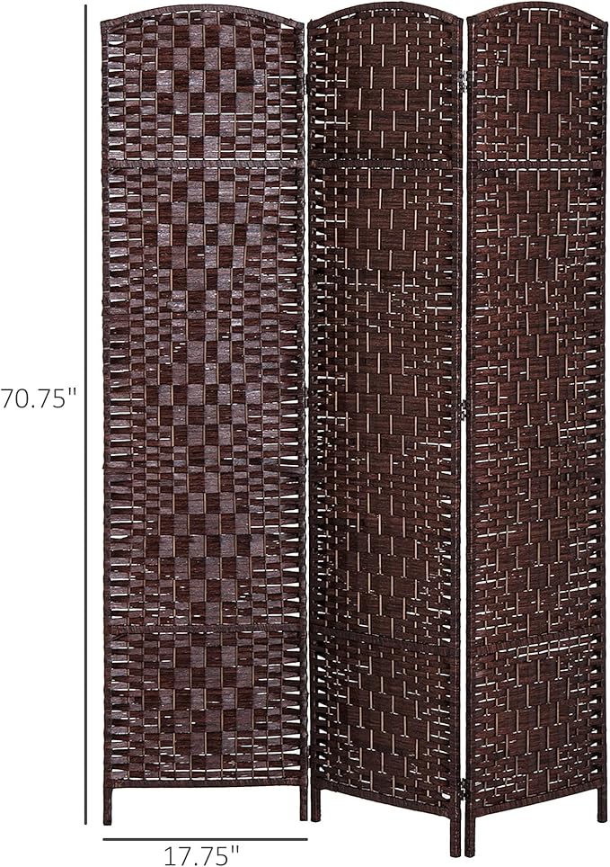 HOMCOM Room Divider, 3 Panel Folding Privacy Screen, 6FT Tall Portable Wicker Weave Partition Wall Divider for Bedroom, Home Office, Brown-DeskLoop Office
