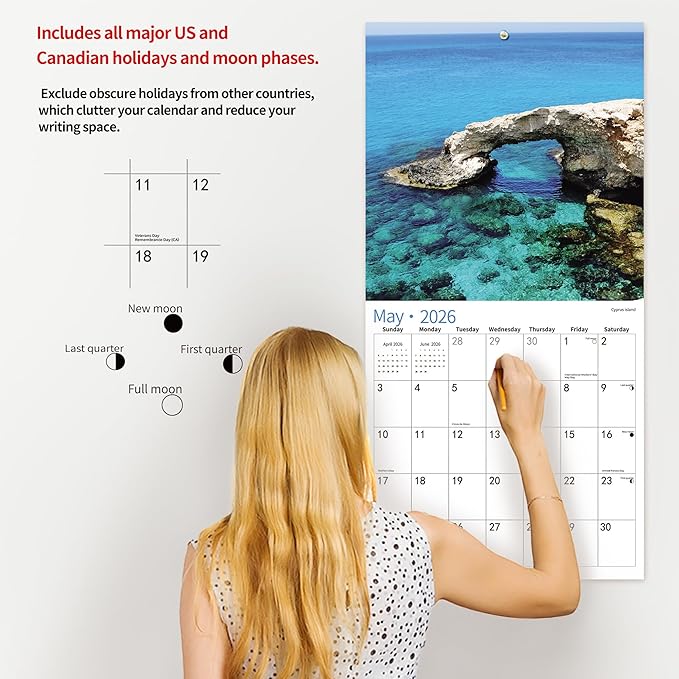 2025 Wall Calendar,Calendar 2026, July 2025 - December 2026, Wall Calendar Beaches, 12" x 24" Opened,Full Page Months Thick & Sturdy Paper for Calendar Organizing & Planning-DeskLoop Office