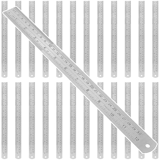 25 PCS 12 Inch Stainless Steel Ruler Bulk,Straight Edge Metal Rulers with Inch and Metric Scale for Measuring-DeskLoop Office