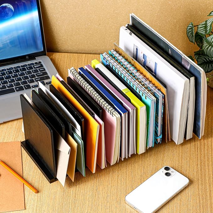 Desk Mail Organizer Wood File Holders 15 Slots Desk Organizer Countertop Letter Sorter Desktop Mail Paper Holder Folder Filing Cell Phone Document Storage Tray(Black)-DeskLoop Office