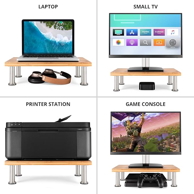 The Original Bamboo Monitor Stand (As Seen On PBS) - Monitor Riser for Computer Screen or Laptop - Desk Shelf Adds Storage Space & Improves Ergonomics - Natural-DeskLoop Office