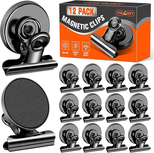 VNDUEEY 12 Pack Black Refrigerator Magnets Fridge Magnet, Magnetic Clips for Whiteboard, Magnet Clips Heavy Duty for Kitchen & Office Home Organizing-DeskLoop Office