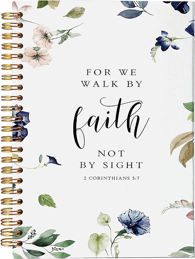 VNWEK Bible Scripture 2 Corinthians 5:7 for Me Walk by Faith not by Sight Watercolor Floral Spiral Notebook Journal 5.5 x 8.3 inches,Christian Lined Hardcover Spiral Notebook,Christian Gifts-DeskLoop Office