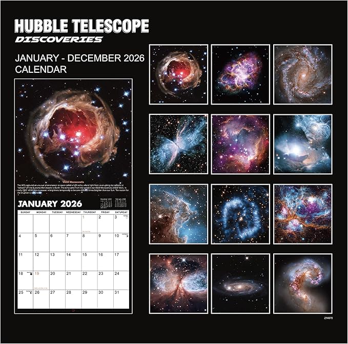 2026 Wall Calendar - Hubble Telescope Wall Calendar 2026, January 2026 - December 2026, 12" x 24" (Open), Hanging Hook, Blocks and Holidays - Stunning Hubble Discoveries-DeskLoop Office