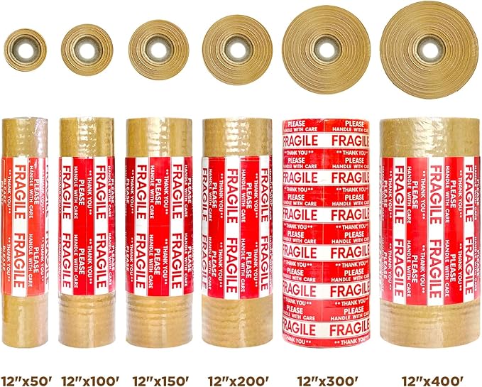 Honeycomb Packing Paper, 12"x400' Red | Perforated Honeycomb Packing Paper Recyclable Moving Supplies for Shipping & Moving | Plastic-Free Alternative to Bubble Cushion Wrap with 36 Fragile Stickers