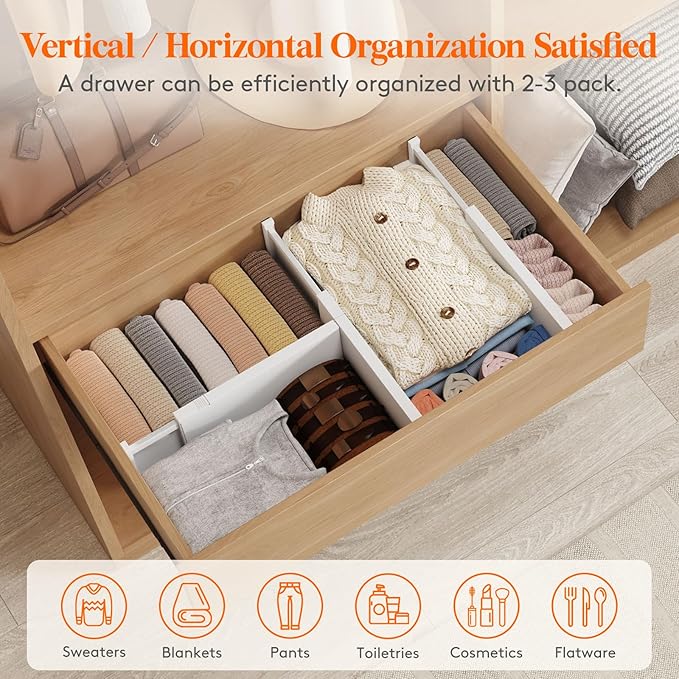 Lifewit 12 Pack Drawer Dividers Plastic 6" High, 13.5-22" Adjustable Drawer Organizers for Clothes, Expandable Dresser Separators in Bedroom/Bathroom/Kitchen/Fridge/Office Organization and Storage-DeskLoop Office