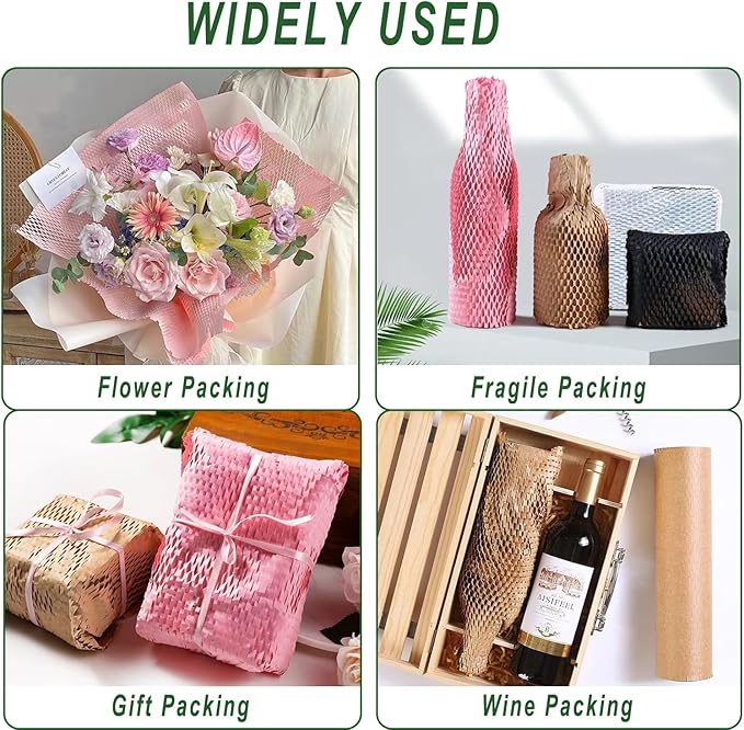 Honeycomb Packing Paper,12" W x 200' L Bubble Cushioning Wrap for Moving,Products & Gifts Wrapping Paper,Recyclable and Biodegradable Cushioning Packing Material with 20 Fragile Sticker Labels-DeskLoop Office