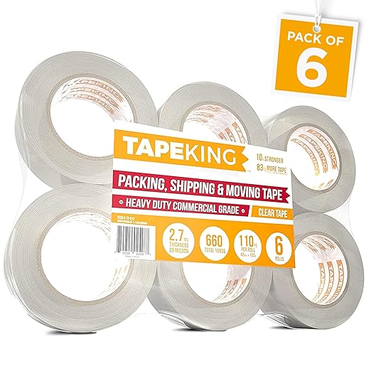 Tape King Clear Packing Tape - XL 110 Yards Per Roll (6 Rolls) - 1.88 Inch Wide Stronger & Thicker 2.7mil, Heavy Duty Adhesive Industrial Depot Tape for Moving Packaging Shipping, Office & Storage-DeskLoop Office