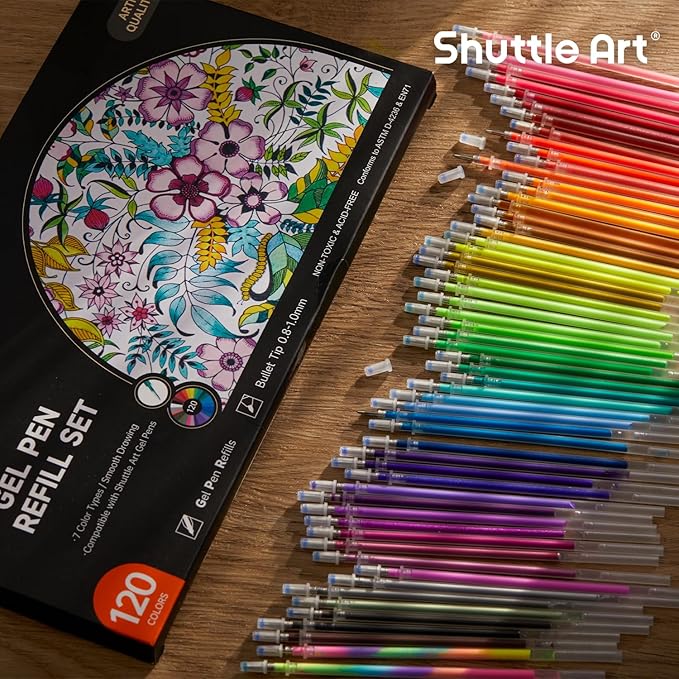 Gel Pen Refills, Shuttle Art 120 Colors (No Duplicates) Gel Pen Refills, 7 Color Types for Kids Adults Coloring Books Drawing Doodling Crafts Scrapbooking Journaling-DeskLoop Office