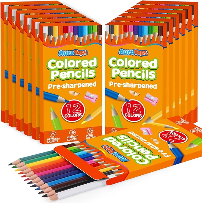 12 Pack Colored Pencils,144 Count Pre-Sharpened Colored Pencils Bulk,12 Color Pencil for Classroom Prizes Gifts,Back to School Supplies,Coloring Pencil Art Supplies for Kids-DeskLoop Office