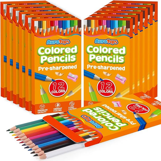 12 Pack Colored Pencils,144 Count Pre-Sharpened Colored Pencils Bulk,12 Color Pencil for Classroom Prizes Gifts,Back to School Supplies,Coloring Pencil Art Supplies for Kids-DeskLoop Office
